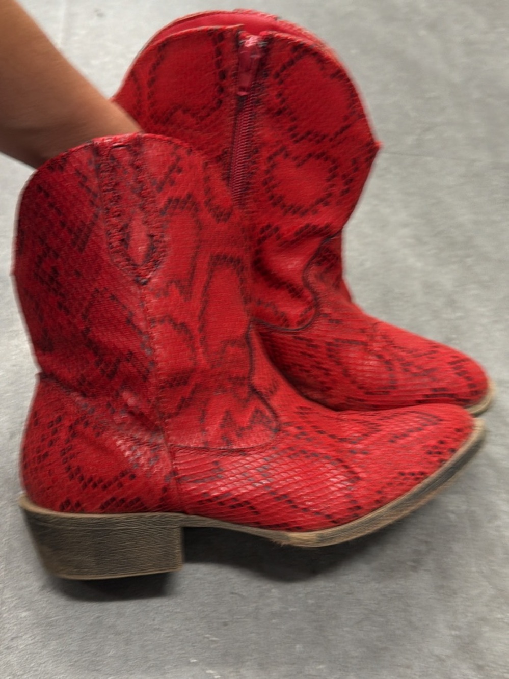 Sugar Red Snake-Print Ankle Boots